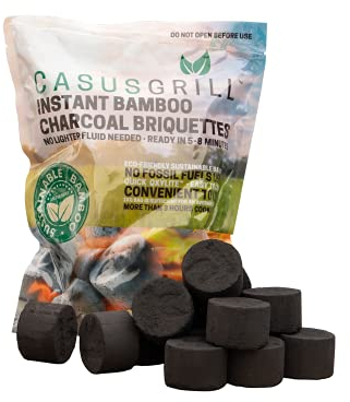 Bricchette di carbone in bambù sostenibili, grazie al design rotondo, utilizzabile senza accendi-fuoco/gel di accensione, pronta per grigliare dopo soli 5-8 minuti, alta potenza termica