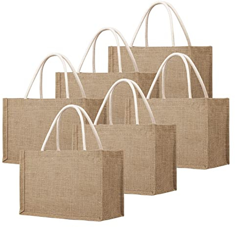 TOPTIE 6 PCS Borsa per la Spesa in Iuta Riutilizzabile, Borsa per Damigella d'Onore, Borsa in Juta Borsa da Spiaggia