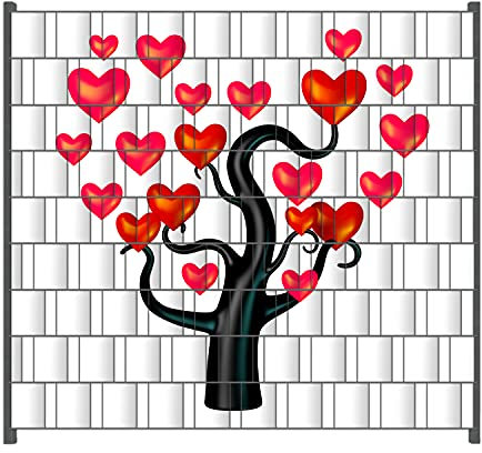 Wallario Zaun Sichtschutz Windschutz für EIN- und Doppelstabmattenzäune in der Größe Breite 2,00m x Höhe 1,80m, Motiv: Comic Baum mit Herzen