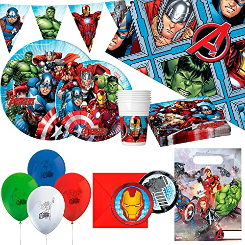 ColorBaby Avengers - Partytillbehör Deluxe Set 64 stycken (8 tjänster)