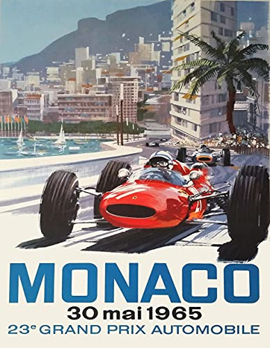 BigBazza Vintage Advertising Wall Tin Plaque 20x15cm - Pub Shed Bar Man Cave Home Bedroom Office Kitchen Gift Metal Sign - Monaco 1965 Racing Car Driver Championship Grand Prix Formula One 1 inspired