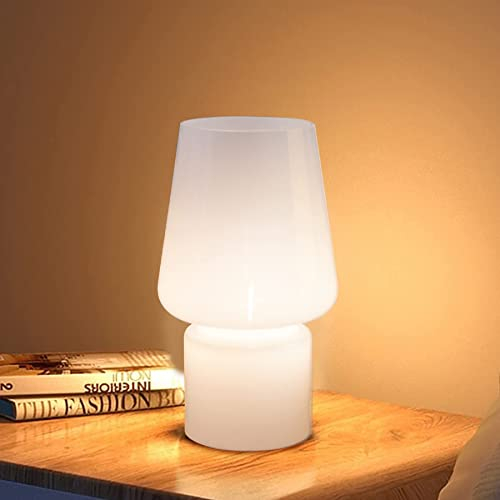 MJ PREMIER Mushroom Lamp Glass, Table Lamp Battery Powered, Battery Lamps for Bedroom, LED Night Lights for Camping/Bathroom/Gifts/Living Room (Solid White)