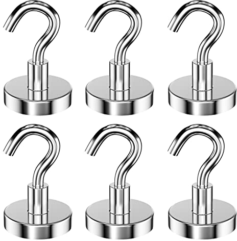 Newaner 6 stück 32MM magnethaken hält 34KG, extra stark magnet haken abnehmbar, neodym magnete magnetische haken runden fürküche grill schließfächer kühlschränke, rostfrei, groß