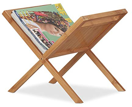 Relaxdays Zeitungsständer Bambus, Ablage, Sammler, Tragegriffe, handlich, platzsparend, stehend, din a4, din a5, Natur | handlich, platzsparend, stehend, din a4, din a5