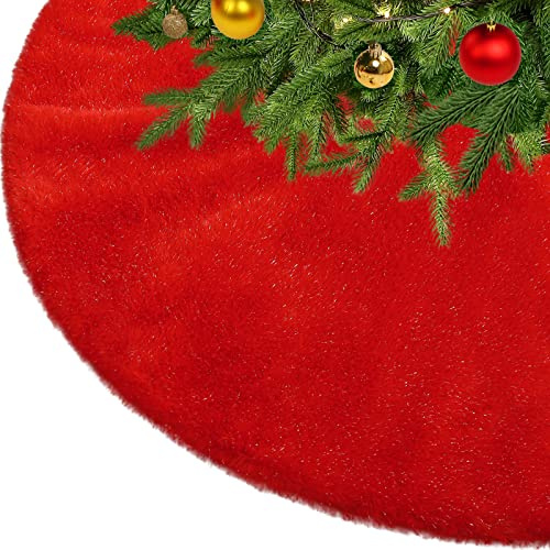 KONVINIT Rosso Gonna Albero di Natale Peluche Finta Pelliccia Gonne per Alberi di Natale Copertura della Base Albero Natale Tappeto Albero di Natale, 78cm/90cm/122cm