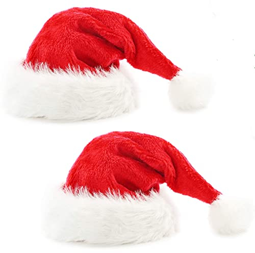 Windskids Weihnachtsmütze Unisex Rot Dickes Plüschfutter Santa Hat Neujahr Weihnachtskostüm Party Nikolausmütze mit Großem Haarball