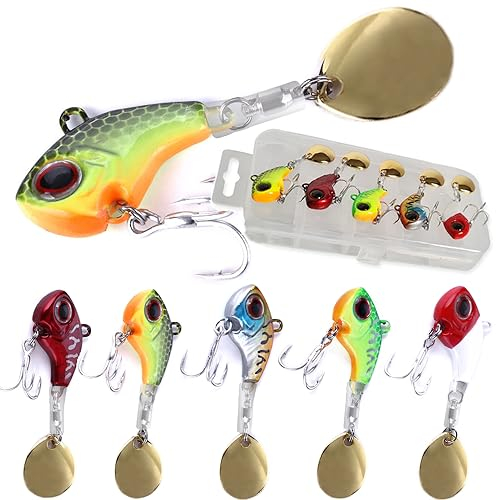 Jig Spinner Set 5X in Box 22g (Wählbare Gewichte: 9g 14g 16g 22g) Spinnerbait Spinner Jig Bait Bleikopfspinner | Zielfisch: Barsch, Forelle, Hecht, Zander, Wels |Rostfreie Haken