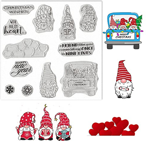Christmas Gnomes Clear Stamps for Card Making and Journaling, Merry Christmas Words Silicone Stamps Xmas Santa Snowflake Rubber Stamps for Scrapbooking DIY Cards Album Crafts Supplies