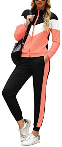 Tracksuit Sets for Women 2 Pieces Outfit Long Sleeves Matching Set Full Zip Sweatsuit Sets for Ladies