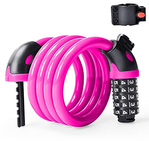 Fahrradschloss, rückstellbare Sicherheitskombination, Kabelschloss 6 Fuß lang, Fahrradschloss mit Montagehalterung (Color : Pink, Size : 12mm/120CM) Little Surprise