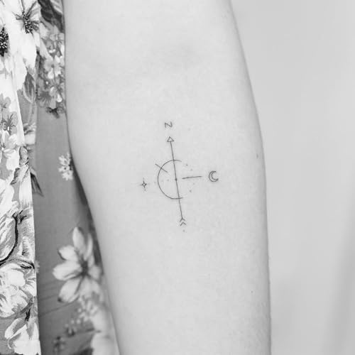 Inkster Tattoo Minimalistischer Kompass | NEU: Verbesserte Qualität | Hautfreundlich & EU Kosmetikzertifiziert | hochwertige Temporäre Tattoos aus pflanzlichen Inhaltsstoffen | wasserfest