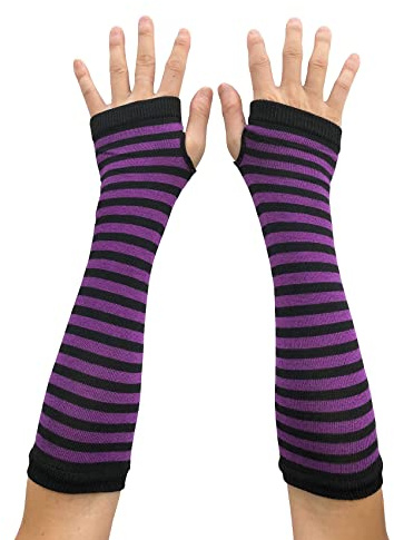 AUSUAYA Gestreifte Handschuhe, lang, fingerlos, gestrickte Armstulpen für den Winter, für Punk, Rock und Cosplay, Gothic, Halloween-Party, GB-WM-S-G5