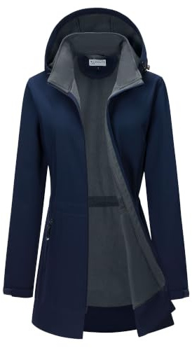 33,000ft Women’s Lightweight Softshell Jacket with Hood Waterproof Ladies Functional Jacket Fleece Lined Windbreaker Breathable Raincoat Active Hooded Long Coats for Cycling Hiking Outdoor