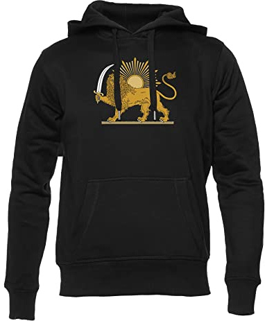 Lejon Och Sol Persiska Emblem Unisex Huvtröja Herr Dam Svart Långärmad Hoodie Men's Women's Black Long Sleeves