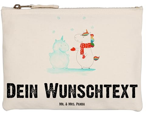 Mr. & Mrs. Panda Personalisierte Schminktasche Einhorn Schneemann Größe M - Geschenke, Kuchen, Mit Namen, Kosmetiktasche Damen, Weihnachten, Handschuhe, Unicorn, Klein Personalisiert, Kulturbeutel