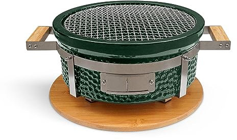 CREATE/BBQ KAMADO HIBACHI/Barbacoa ahumadora redonda verde con grill y plancha/Compacta, versatil, puede ahumar, asar y cocinar, sistema de ventilación.