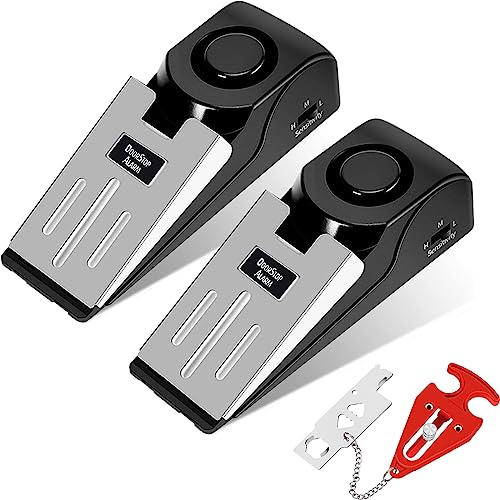2 Pack Alarma de Topes para Puertas 2 Pack Cerradura de Puerta Portátil, 120 dB Goma Antideslizante Alarma, Seguridad Cuña de la Puerta de Etener, Parada de Puerta con Alarma