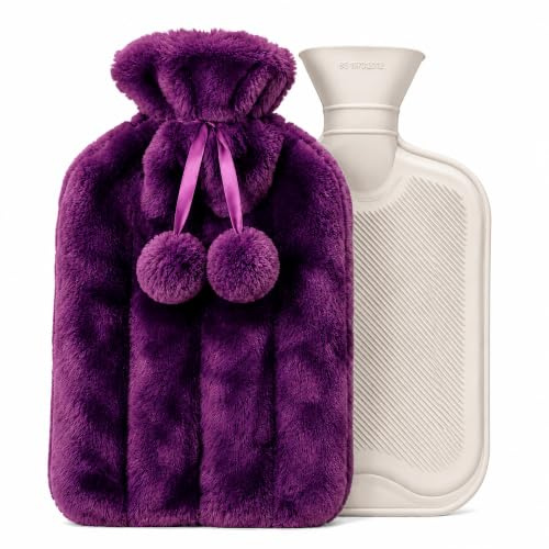 2L Hot Water Bottle with Soft Faux Fur Cover for Cozy Warmth