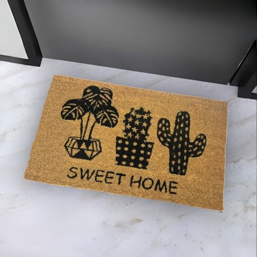 H.U.S.L HUSL | Felpudos 60x40CM Fibra de Coco | Base Antideslizante de Caucho | Apto para el Exterior (Cactus I, 60X40CM)