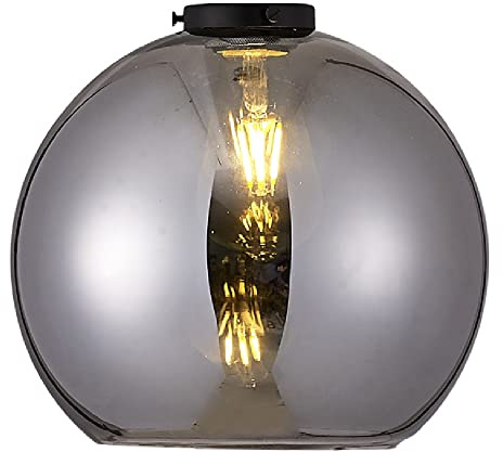 Britalia Smoked Globe Dome Glass Vintage Easy Fit Pendant Light Shade | 25cm Diameter | Black Metal Top Cap | None Electric Retro Ceiling Light | Fits E27 ES Lampholders