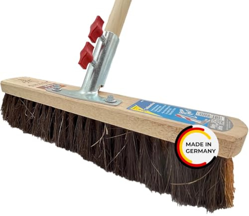 Peggy Perfect Straßenbesen, Saalbesen 40cm mit 1,50m langem, Ø2,8cm Holzstiel. Premium Kokos-Arenga Borstenmischung. Patentiertes Stielhaltesystem „Schraubfix Plus“.