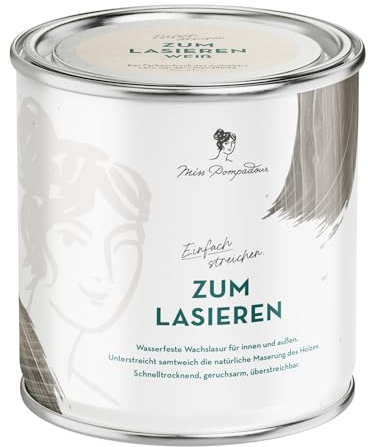 MissPompadour seidenglänzende Holzlasur außen & innen wetterfest weiß 1L, geruchsarme Lasur für Holz mit UV-Schutz, wasserbasierte Holzfarbe