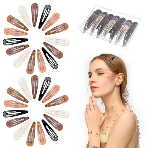 Aikeis 30 fermagli per capelli in metallo a 5 colori, con bottoni a pressione, look lucido, 5,1 cm, per donne e ragazze