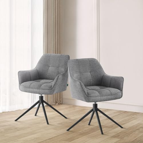 DUBI Möbel Esszimmerstuhl Thomas, Esszimmerstühle drehbar Armlehnstuhl Küchenstuhl Polsterstuhl Schreibtischstuhl Schminkstuhl für Esszimmer Küche Wohnzimmer Büro, Grau, 2 Stück, 21101-KI454-B05