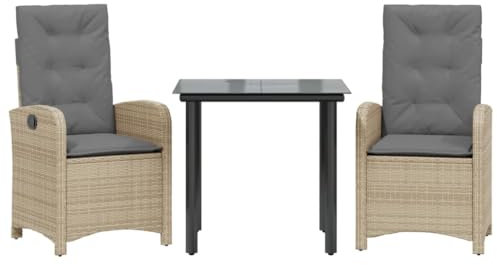 HETFTJN Festzeltgarnitur Balkonmöbel Garten Loungemöbel Set Balkonmöbel Kleiner Balkon - 3-TLG. Garten-Essgruppe mit Kissen Beigemischung Poly Rattan für Café Hof Restaurant Garten