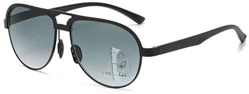 ABETOS Lesebrille Gleitsicht Getönt Multifokus Progressive Lesebrillen Piloten Sonnenbrille Lesehilfe Damen Herren Pilotenbrille, Grau 2.5