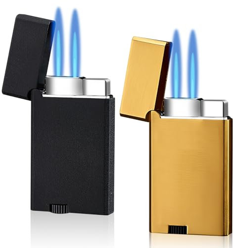 2 mecheros para tormentas con llama de chorro, doble llama de chorro, regalo para hombres y mujeres, sin gas (dorado y negro)