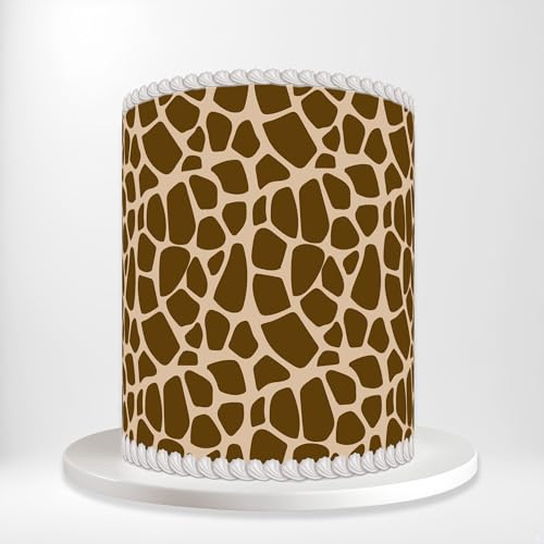 Beige Brown Giraffe Skin Pattern Wild Animal Print Safari Wrap Around Print A4 Edible Paper Icing Sheet Cake Topper Side Ribbon Border Decor for Personalised Themed Decorations