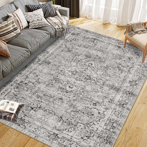 CIBTYHOH Short Pile Area Rugs for Living Room Carpets Boho Washable Large Rugs for Bedroom Modern Vintage Classic Lounge Rug(Grey, 160 * 230cm)
