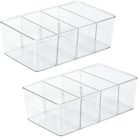 CENBEN 2 Pack Food Storage Organizer Bins, Plastic Pantry Organizers and Storage Bins with 3 Removable Dividers, Packet Organizer Pantry for Packets, Snacks, Pouches, Spice Packets