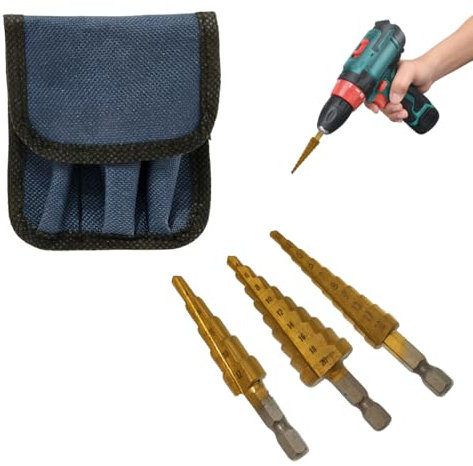 Kasoud Juego de 3 brocas escalonadas de alta velocidad, brocas de metal de 3-12/4-20/4-12 mm, brocas cónicas, broca cónica para acero, cortador de cono para madera, chapa de acero inoxidable, plástico