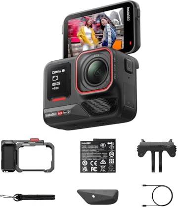 Insta360 Ace Pro 2 Pack Xplorer Gris - Caméra d'action 8K Objectif Leica | Camera moto, appareil photo capteur 1/1,3, HDR 4K, écran rabattable, audio pro, étanche, pour vlog, moto, sport, voyage, ski