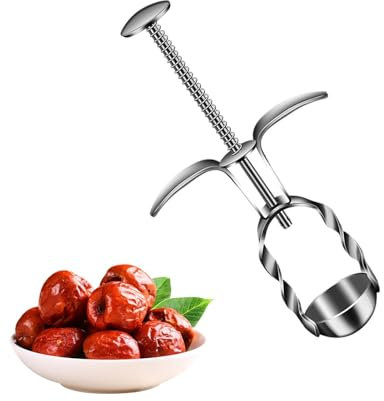 304 Stainless Steel Date Pit Remover Tool Plum Pitter Multi Cherry Stoner Pit Corer with Spring-Loaded Design Automatic Core Ejector Efficient Kitchen Gadget for Jujube Hawthorn Fruits Home Cooks