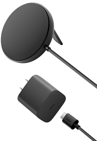 Belkin Magnetic Wireless Charging Pad Qi2 15W w/Kickstand - MagSafe-Compatible Qi2-Certified Wireless Charger for iPhone 17, Samsung Galaxy S25, AirPods, & More w/Power Supply Included - Black