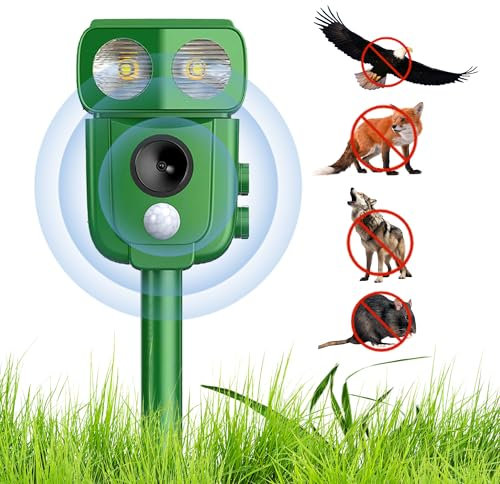 Repellente Gatti,Piccioni ultrasonico esterno,Spaventatore per gatti ad ultrasuoni, funzionamento solare e flash contro USB, IP66 Impermeabile