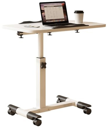 Creperture Stehpult Höhenverstellbarer mit Rollen, 60x40x90cm Faltbar Schreibtisch, Überbett pflegetisch, Platzsparend Mobile Computertische für Schlafzimmer, Büro, Wohnzimmer, Höhe 69-90cm, Weiß