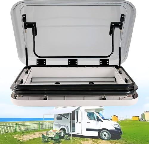 RV Roof Vent Kit, 500/700/800 x500 mm Cut Out RV Caravan Roof Window Hatch W/LED Light, Large RV Skylight Roof Vent Hatch Hollow Acrylic Cover,500x500mm