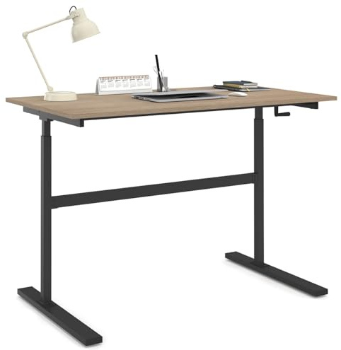 IDMarket - Stehpult Jeanne Sitz-Steh-Kurbel höhenverstellbar 70-120 cm Holz Buche und Schwarz