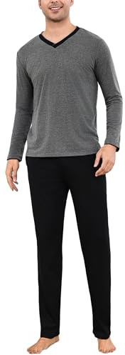 Bresdk Pyjama Homme Hiver Coton Long Ensembles de Pyjama Chaud Vêtements de Nuit à Manches Longues et Bas de Pyjama Homme