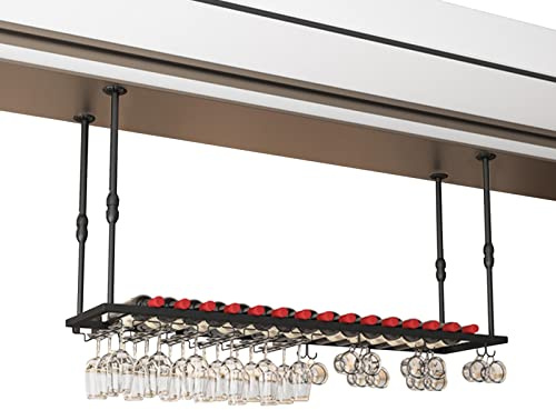 RCSTYNUK Weinregale Hängender Glashalter, Verstellbares Weinglasregal Aus Metall Für Die Deckenstange, Umgedrehter Weinbecherhalter Aus Eisen, Lagerregal Unter Dem Schrank