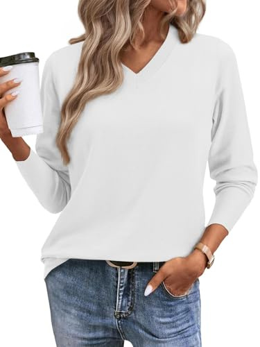 CheChury Jersey Mujer Invierno Elegante Sueter Mujer Manga Larga Camiseta Jersey Fino Otoño Primavera Jerséis Cuello en V Suéter de Punto Pullover Ligero Sueter Talla Grande Sweater Casual Suaves Tops