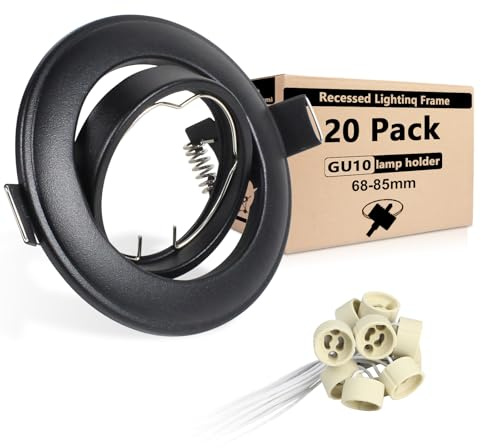 Wondlumi 20er LED Einbaustrahler GU10 Rahmen 68-85mm Schwarz Schwenkbar | Einbaustrahler Rahmen Schwenkbar 360° LED Spots 230V Rund Wohnzimmer Schlafzimmer Küche Flur Deckenspots mit GU10 Fassung