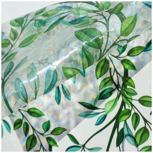 Qenlup Leaf Window Film Privacy Rainbow Effect, 90x200cm | Static Cling Self Adhesive Foliage Decorative Stained Glass Stickers Blackout Anti Glare Door Covering