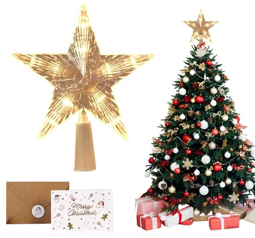 Puntale a Forma di Stella Luminoso con 10 LED 15CM Decorazione Punta Albero di Natale Decorazione Tradizionale per la Punta dell'Albero per L'albero di Natale di Capodanno