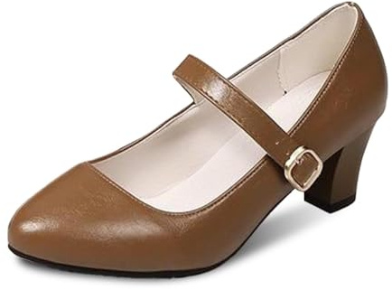 Pumps dam breda fötter skor – eleganta klackskor små med klack bröllopsskor sommar dansskor bekväma damskor halvskor högklackade kostymskor för remmar Dirndl 2025, BRUN, 40 EU