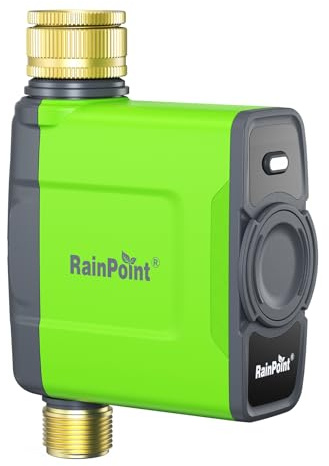 RAINPOINT WiFi Water Timer, Irrigation Timer with Brass Inlet & Outlet, must be used with HWG023 Gateway, IP65 Waterproof Garden Hose Timer, Rain Delay/Manual Watering(without Antenna Gateway)